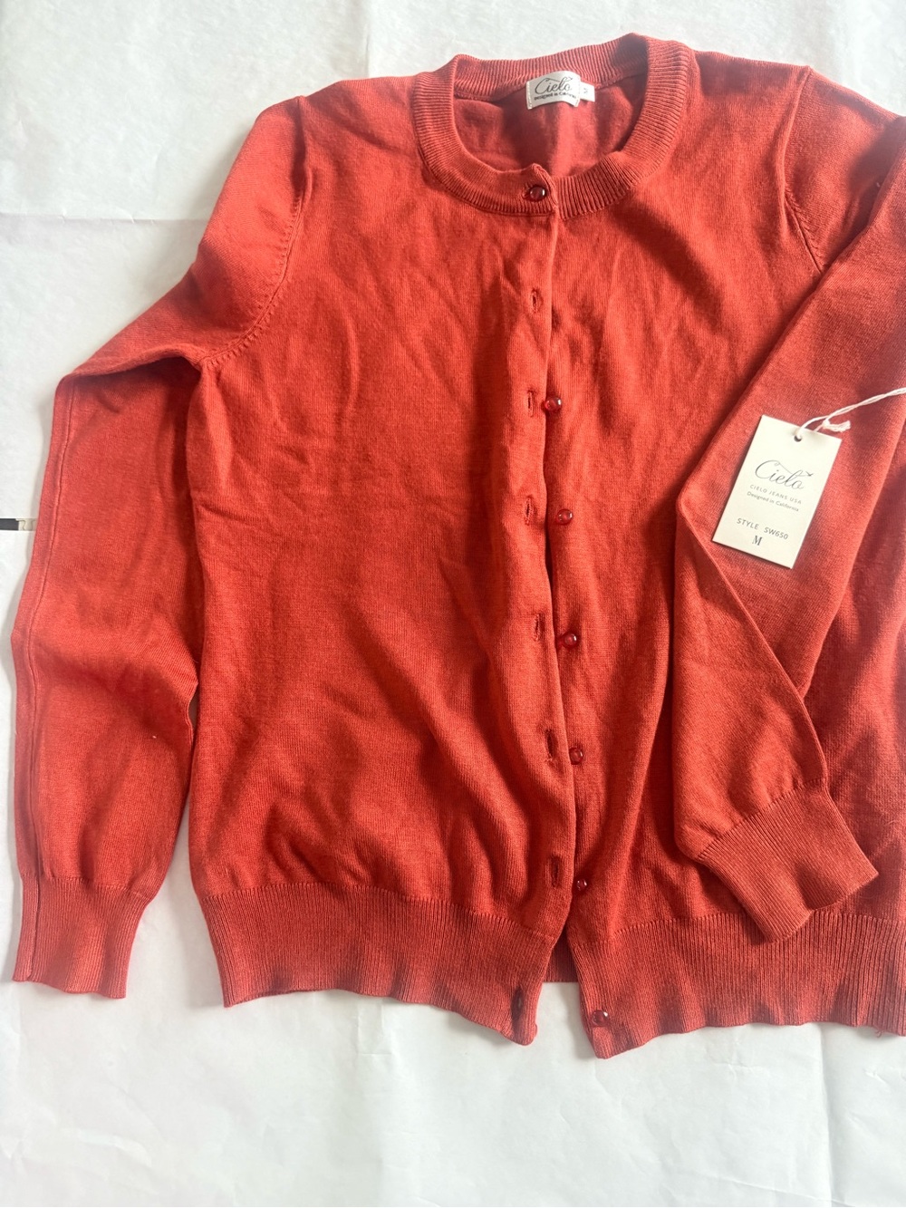 Cielo Orange Button-Up Crewneck Cardigan